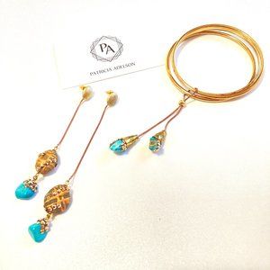 Bracelet, Earrings Turquoise Stones Rhinestones
